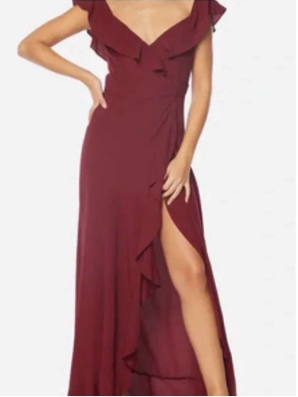 Flynn Skye Burgundy Ruffle Wrap Maxi Dress